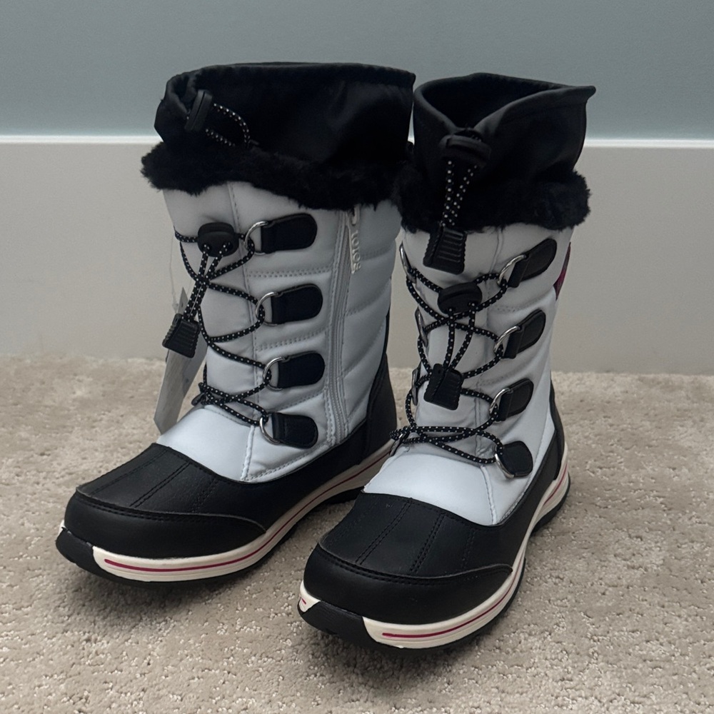 totes Black and White Kids Snow Boots